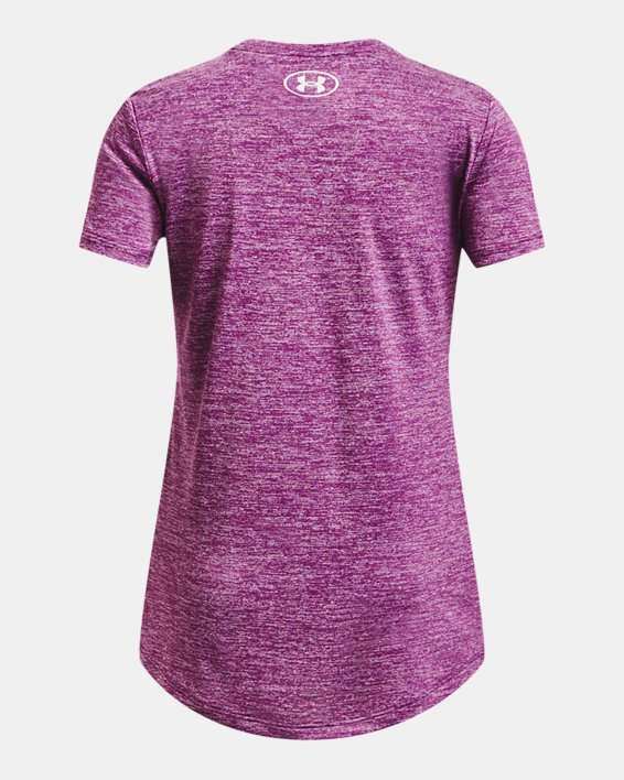 เสื้อแขนสั้น UA Tech™ Twist Big Logo สำหรับเด็กผู้หญิง in Purple image number 1